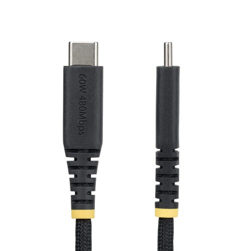 StarTech.com 30cm (1ft) USB-C Charging Cable, 60W (3A) PD, Dual-Layer Braided Nylon/TPE Jacket, Rugged USB C Charging Cord, USB 2.0 Laptop Charger Cable