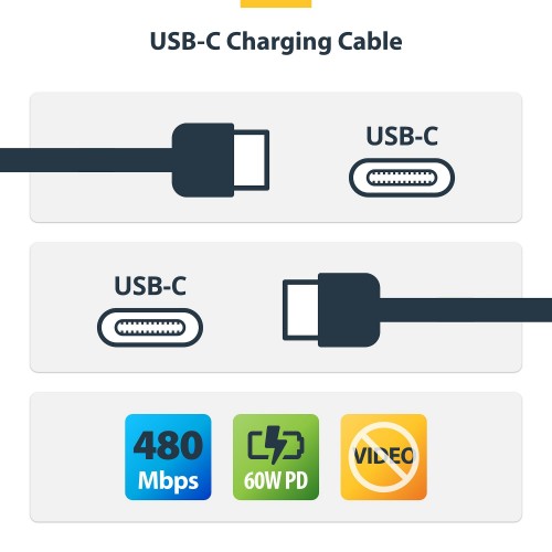 StarTech.com 30cm (1ft) USB-C Charging Cable, 60W (3A) PD, Dual-Layer Braided Nylon/TPE Jacket, Rugged USB C Charging Cord, USB 2.0 Laptop Charger Cable