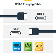 StarTech.com 3m (10ft) USB-C Charging Cable, 60W (3A) PD, Dual-Layer Braided Nylon/TPE Jacket, Rugged USB C Charging Cord, USB 2.0 Laptop Charger Cable