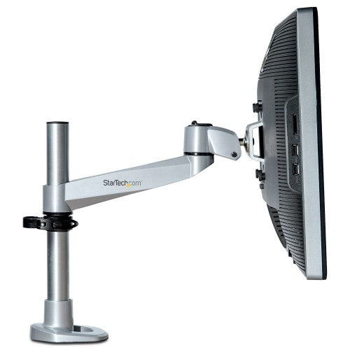 StarTech.com Desk Mount Monitor Arm - VESA or Apple iMac/Thunderbolt or Ultrawide Display up to 49" (30.9lb/14kg) - Articulating Height Adjustable Single Desktop Monitor Pole Mount - Clamp/Grommet - TAA