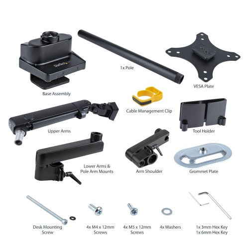 StarTech.com Desk Mount Monitor Arm, Up to 40-inch Screen/17.6lb (8kg), Mechanical Spring-Assisted Arm, C-Clamp/Grommet, Top-Down Installation, Toolless Adjustment