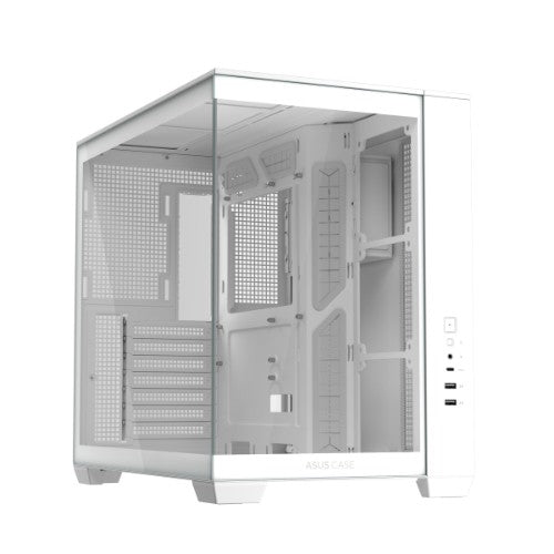 ASUS A32 White ATX dual-chamber case with panoramic design supporting up to 420mm graphics cards in length 360mm radiators and CPU air coolers up to 165mm in height