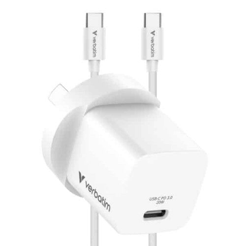 Verbatim Mini GaN Charger with USB-C Cable Universal White AC Fast charging Indoor