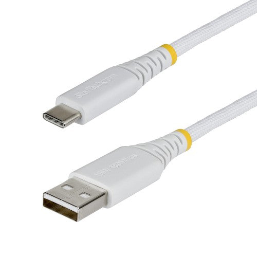 StarTech.com 15cm (6in) USB-A to USB-C Fast Charging Cable, 15W 3A, Dual-Layer Braided Nylon/TPE Jacket, Durable USB-A to Type C Charger Cord, White USB A to USB C Cable