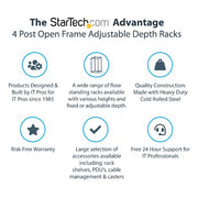StarTech.com 15U 4-Post Server Rack, 19in Open Frame Rack with 40in (101cm) Mounting Depth and 1200lb (544kg) Weight Capacity, Mobile or Floor Mount IT Rack