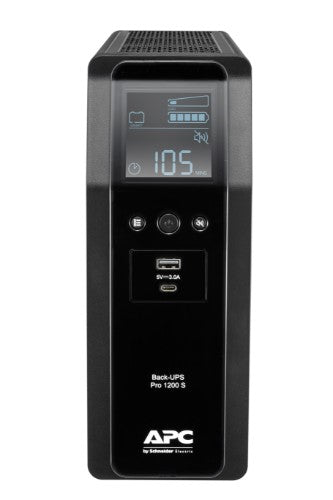 APC Back-UPS Pro, 1200VA/720W, Tower, 230V, 8x IEC C13 outlets, Sine Wave, AVR, USB Type A + C ports, LCD, User Replaceable Battery