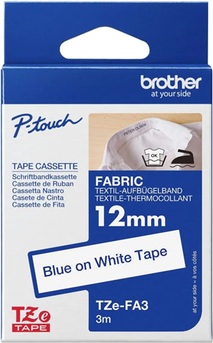 Brother TZE-FA3 label-making tape Blue on white
