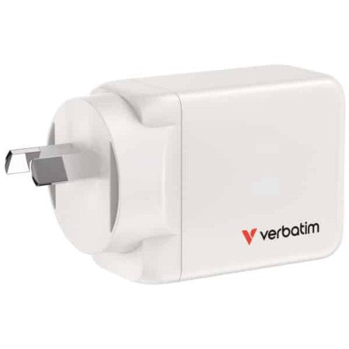 Verbatim 65W 3-Port GaN Wall Charger Universal White AC Fast charging Indoor