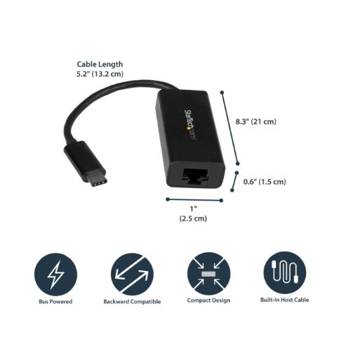 StarTech.com USB-C to Gigabit Ethernet Adapter, Black, Thunderbolt 3 / 4 Compatible, Windows & Mac, RJ45 LAN Network Converter