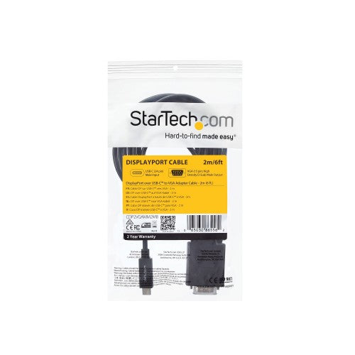 StarTech.com 6.6ft (2m) USB C to VGA Cable - 1920x1200/1080p USB Type C to VGA Video Active Adapter Cable - Thunderbolt Compatible - Laptop to VGA Monitor/Projector - DP Alt Mode HBR2