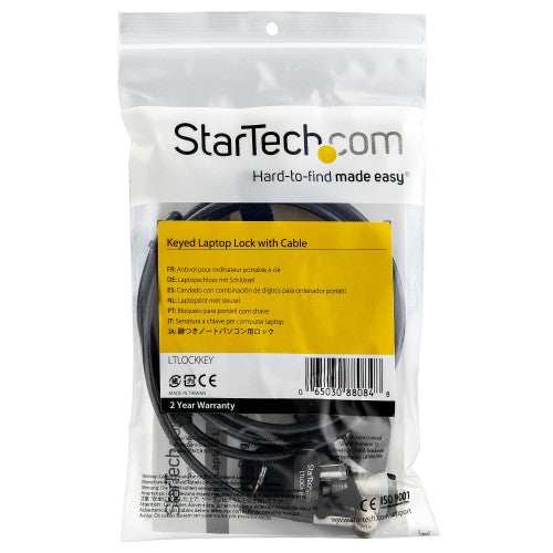 StarTech.com 6.6ft (2m) Laptop Cable Lock with Keys - Keyed Security Cable Lock for Compatible K-Slot Laptops, Desktops, Computers & Other Devices - Anti-Theft Vinyl Coated Steel Cable Lock - TAA