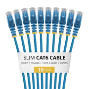 StarTech.com 1m Blue Slim CAT6 Cable, 10 Pack, Snagless, 100W PoE, UTP, LSZH, 28AWG Pure Bare Copper Wire, Slim RJ45 Network Patch Cord w/Strain Reliefs, Individually Tested