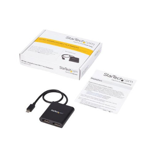StarTech.com USB-C to Dual DisplayPort 1.2 Adapter, USB Type-C Multi-Monitor MST Hub, Dual 4K 30Hz/1080p 60Hz DP Laptop Display Extender / Splitter, Extra-Long Built-In Cable - Windows Only