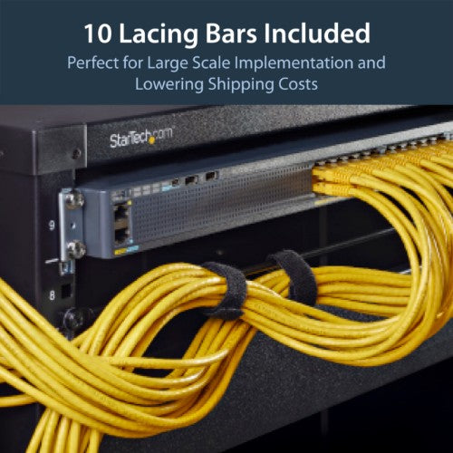 StarTech.com 10-Pack Horizontal Lacing Bar, Server Rack Cable Management, 19" Network Rack-Mount Cord Organizer, TAA