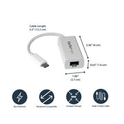 StarTech.com USB-C to Gigabit Ethernet Adapter, White, Thunderbolt 3 Compatible, Windows & Mac, RJ45 LAN Network Converter