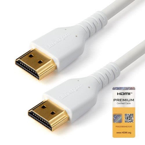 StarTech.com 6ft (2m) Slim HDMI Cable, Flexible Premium Certified HDMI 2.0 Cord with Ethernet, UHD 4K 60Hz HDR10, Durable Aramid Fiber Design with TPE Jacket, White