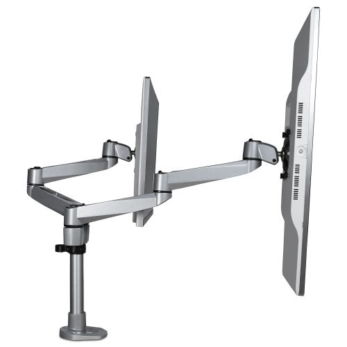 StarTech.com Desk Mount Dual Monitor Arm - Premium Articulating Monitor Arm - up to 27" (17.6lb/8kg) VESA Mount Displays - Height Adjustable Monitor Mount - Rotate/Tilt/Swivel - Clamp/Grommet - Silver - TAA
