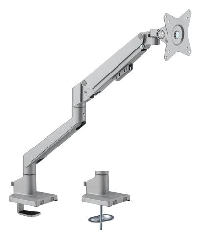 Brateck Single Monitor Thin Gas Spring Monitor Arm Fit Most 17'-32' Monitors, Up to 9kg per screen VESA 75x75/100x100 Matte Silver