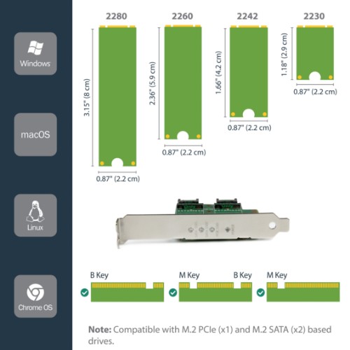 StarTech.com 3-Port M.2 SSD (NGFF) Adapter Card - 1 x PCIe (NVMe) M.2, 2 x SATA III M.2 - PCIe 3.0 - TAA