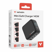 Verbatim 140W Mini GaN Charger with Display Universal Black AC Fast charging Indoor