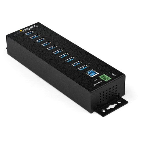 StarTech.com 10-Port USB 3.0 Hub with Power Adapter - Metal Industrial USB-A Hub with ESD & 350W Surge Protection - Din/Wall/Desk Mountable - High Speed USB 3.2 Gen 1 (5Gbps) Hub - TAA
