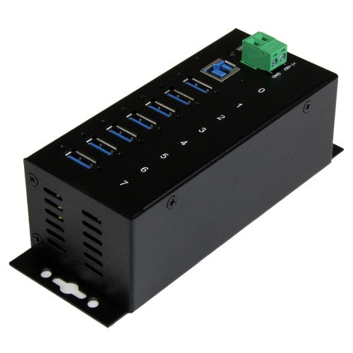 StarTech.com 7-Port USB 3.0 Hub (5Gbps) - Metal Industrial USB-A Hub with ESD Protection & 350W Surge Protection - Din Rail, Wall or Desk Mountable - TAA Compliant USB Expander Hub