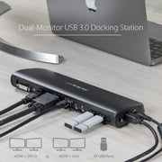 StarTech.com Dual Monitor USB 3.0 Laptop Docking Station with HDMI/DVI/VGA, 3x USB-A Hub, GbE, Audio, Universal Type-A Dock for Windows/macOS/ChromeOS - TAA Compliant