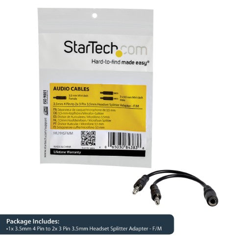 StarTech.com 3.5mm 4 Position to 2x 3 Position 3.5mm Headset Splitter Adapter - F/M