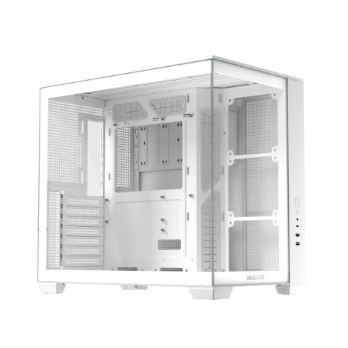 ASUS A32 White ATX dual-chamber case with panoramic design supporting up to 420mm graphics cards in length 360mm radiators and CPU air coolers up to 165mm in height