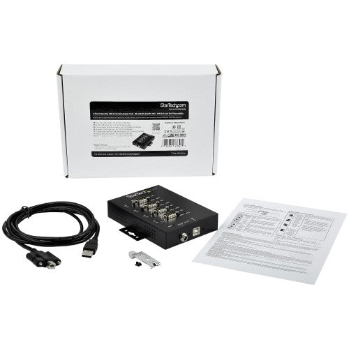StarTech.com 4 Port Serial Hub USB to RS232/RS485/RS422 Adapter - Industrial USB 2.0 to DB9 Serial Converter Hub - IP30 Rated - Din Rail Mountable Metal Serial Hub - 15kV ESD Protection - TAA