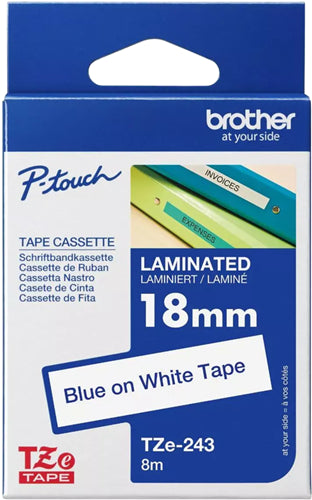 Brother TZE-243 label-making tape Blue on white