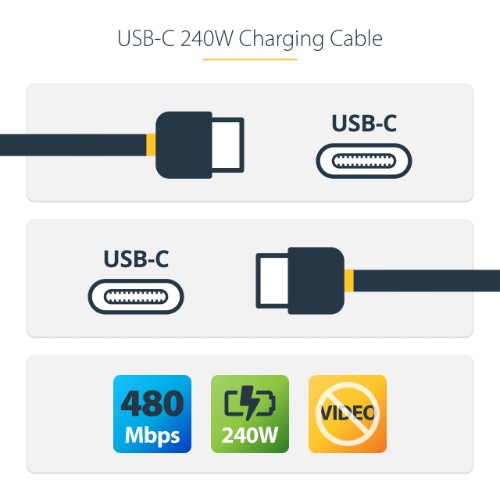 StarTech.com 3.3ft (1m) USB-C Charging Cable, Charge & Sync, 240W (5A) PD EPR, USB 2.0 Laptop Charger Cable, USB-IF Certified, TPE Jacket - Black USB C Charging Cord