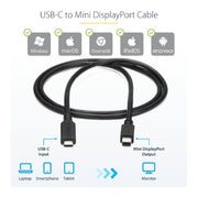 StarTech.com 3.3 ft (1m) USB-C to Mini DisplayPort Cable - 4K 60Hz - Black