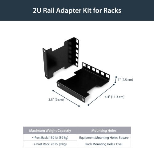 StarTech.com Server Rack Depth Extender - 2U - 4in / 10 cm - TAA Compliant - Recessed Rack Adapter - Rack Mount Adapter Kit - Network Rack Extender