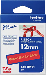 Brother TZE-RW34 label-making tape Gold on red